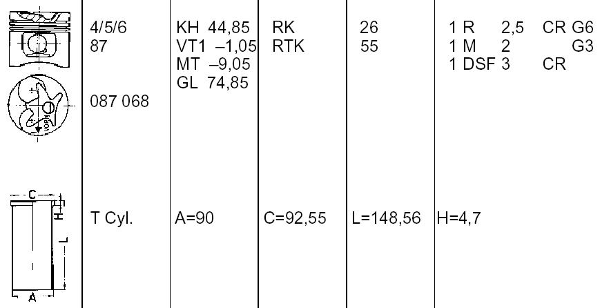 Tłok, komplet na 1 cylinder, 2. naprawa (+0,50) do Mercedes E (W124)