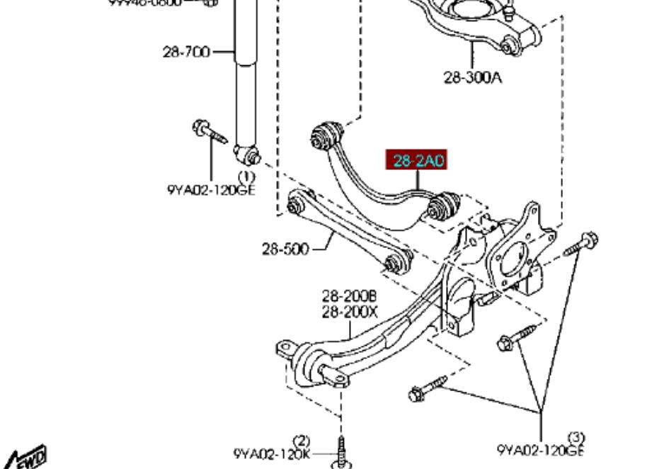 Wahacz zawieszenia tylnego górny lewy/prawy Mazda 3 (BK12)