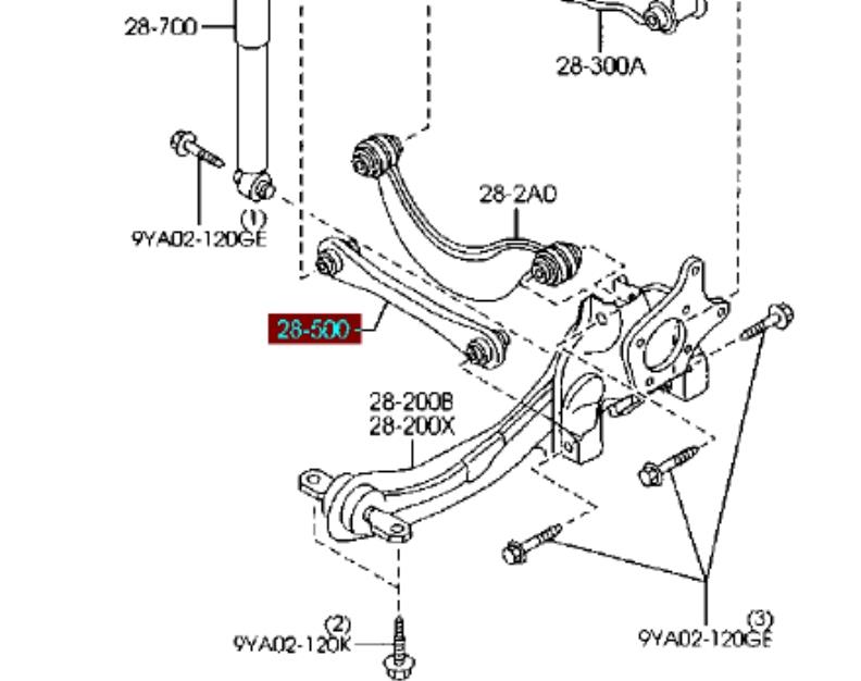 Wahacz zawieszenia tylnego poprzeczny Volvo V50 (MW)