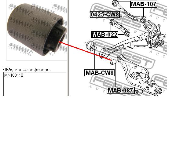 Silentblock wahacza poprzecznego tylnego wewnętrzny Mitsubishi Outlander XL (CW)