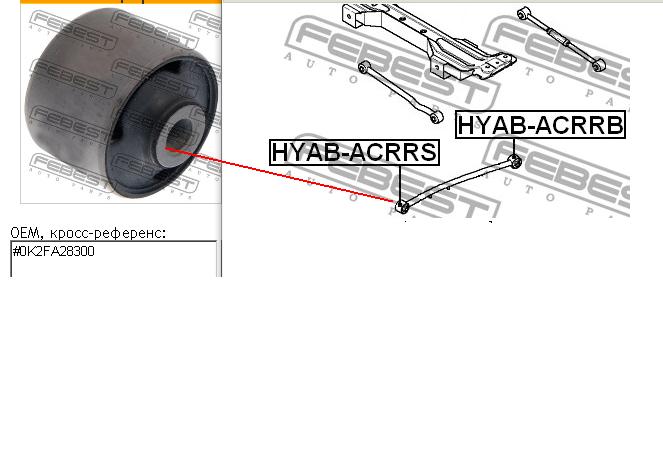 Silentblock tylnego wahacza podłużnego przedni FEBEST HYABACRRS