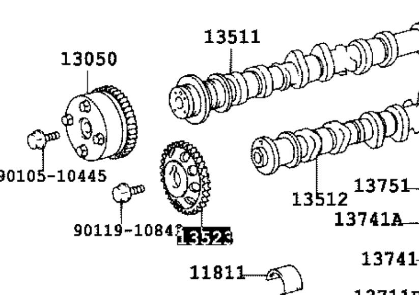 Koło zębate walcowe wałka rozrządu wydechowego TOYOTA 1352322020