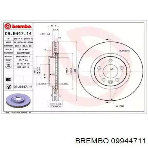 09.9447.11 Brembo tarcza hamulcowa przednia