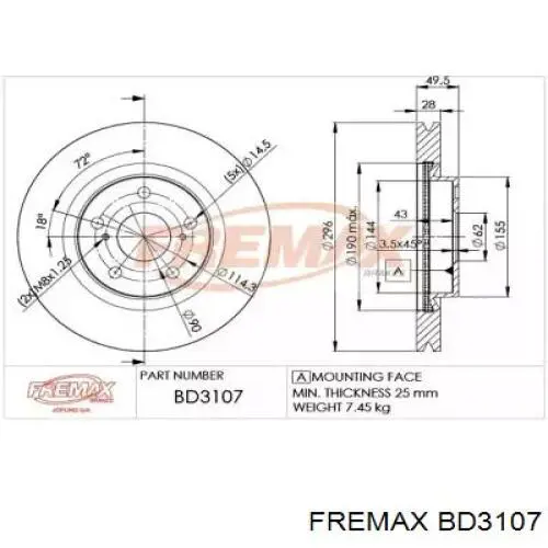 BD3107 Fremax tarcza hamulcowa przednia