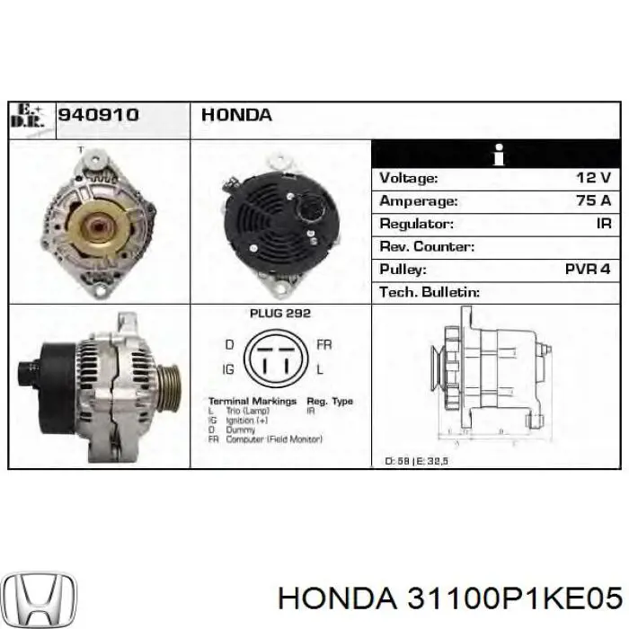 Alternator Honda Civic 6 (EJ6, EJ8)