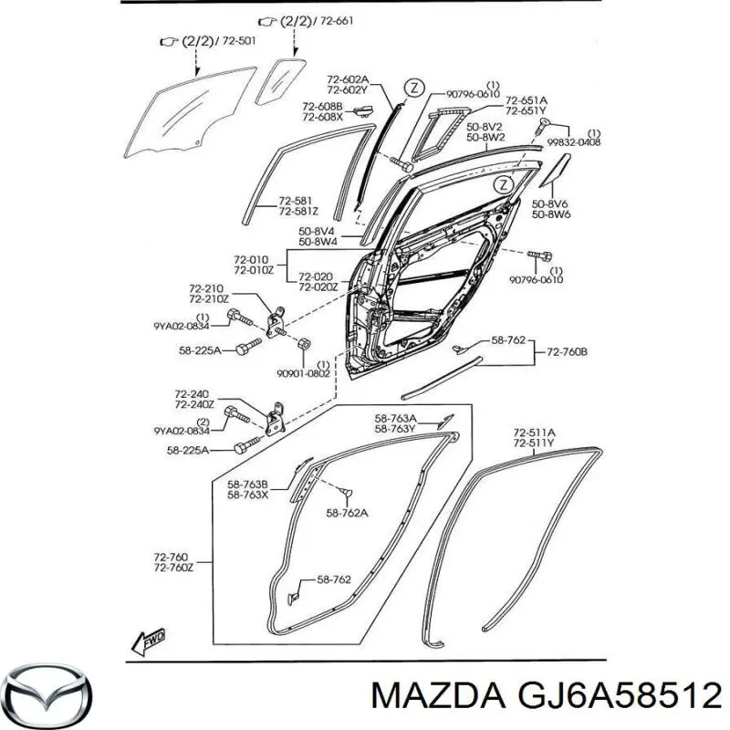 Zacisk bocznej szyby Mazda 6 (GG)