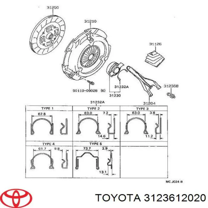 Oś widełek sprzęgła Toyota Yaris (P10)