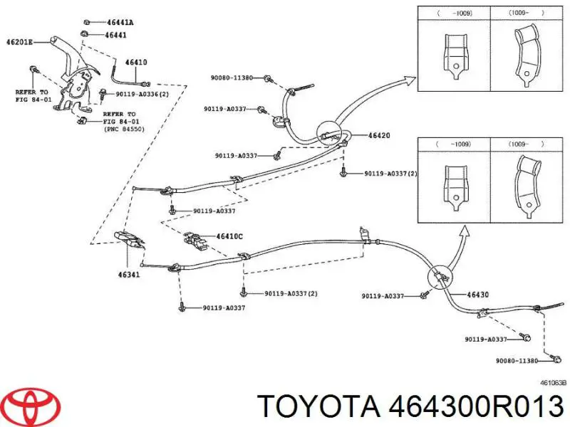 4643042131 Toyota linka hamulca ręcznego tylna lewa