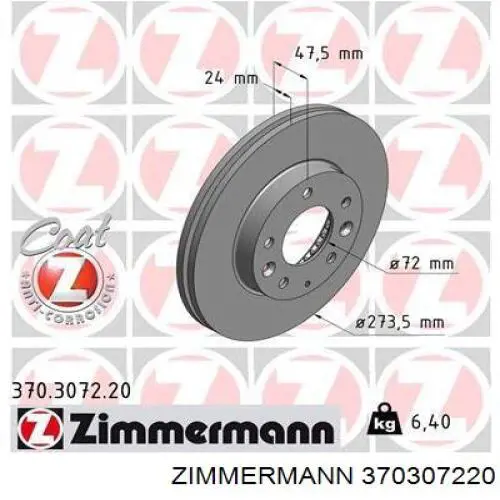 370.3072.20 Zimmermann tarcza hamulcowa przednia