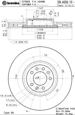 424988 Peugeot/Citroen tarcza hamulcowa przednia