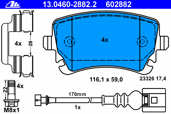 13.0460-2882.2 ATE okładziny (klocki do hamulców tarczowych tylne)