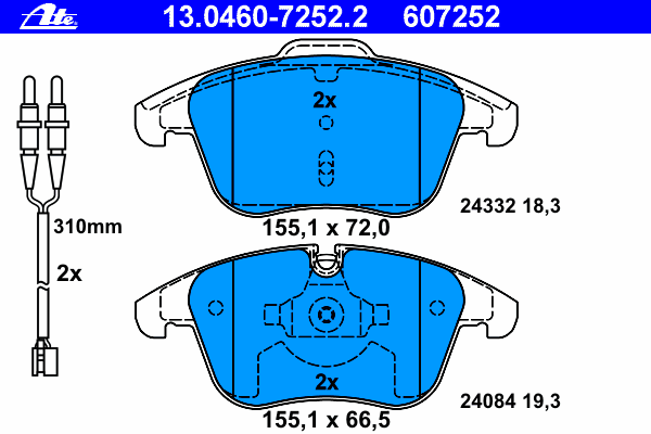 13046072522 ATE klocki hamulcowe przednie tarczowe