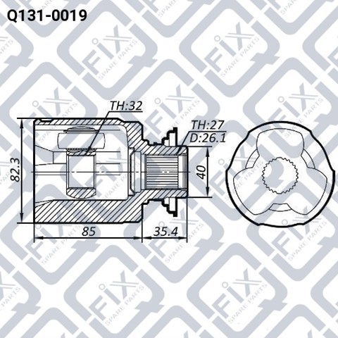 Przegub homokinetyczny wewnętrzny przedni prawy Q1310019 Q-fix