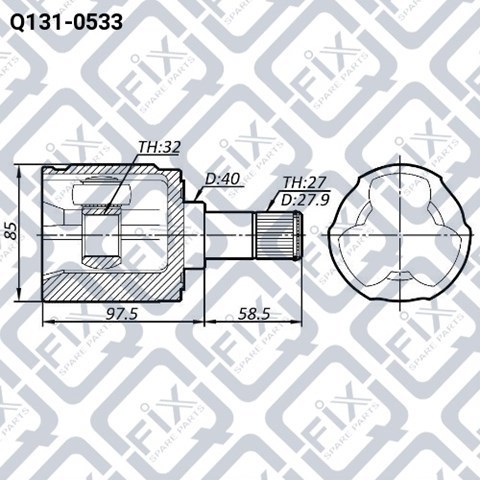 Przegub homokinetyczny przedni wewnętrzny Q1310533 Q-fix