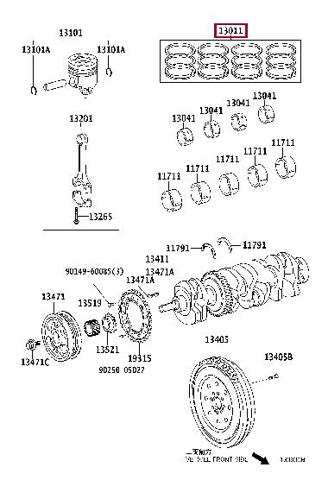 130110R020 Toyota zestaw pierścieni tłokowych do silnika, std